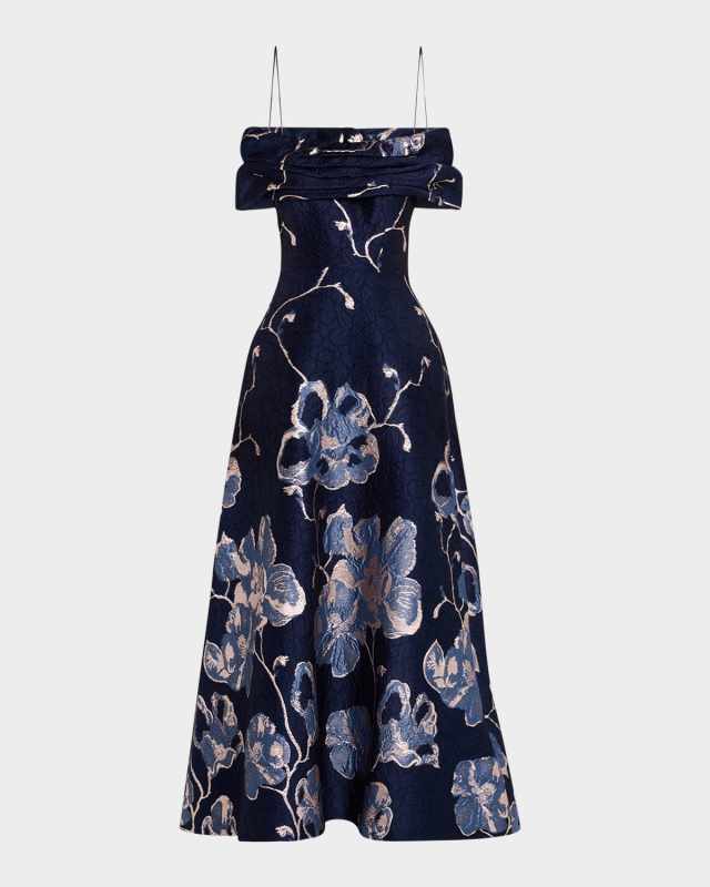 Off-Shoulder Metallic Jacquard Gown